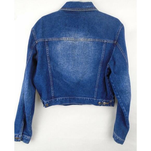 Vintage Cyber Y2K zana di Blue Denim Jean Jacket Boxy Crop Denim Coat Size Large - Picture 3 of 9